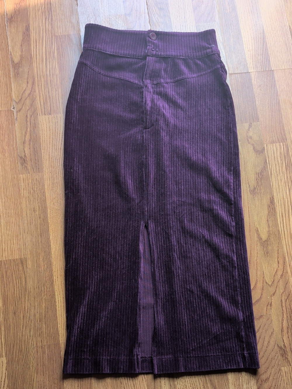 Free People Ribbed Velvet Pencil Skirt in Plum